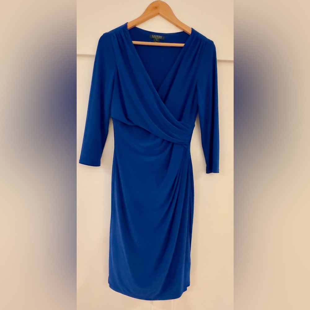 Tahari Royal Blue Long Sleeve Midi Dress